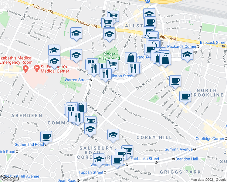 map of restaurants, bars, coffee shops, grocery stores, and more near in 