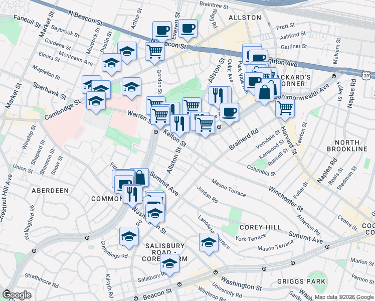 map of restaurants, bars, coffee shops, grocery stores, and more near in 