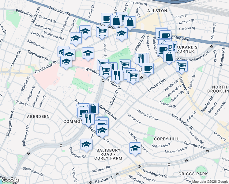 map of restaurants, bars, coffee shops, grocery stores, and more near in Boston
