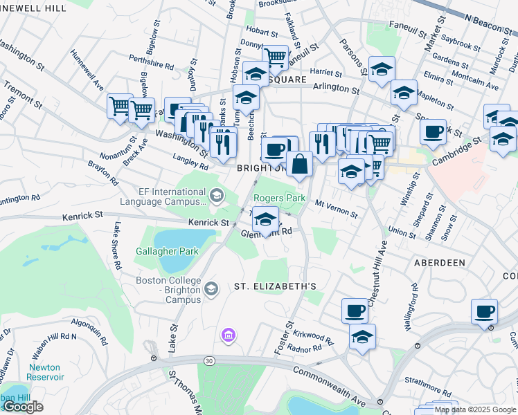 map of restaurants, bars, coffee shops, grocery stores, and more near 35 Trapelo Street in Boston