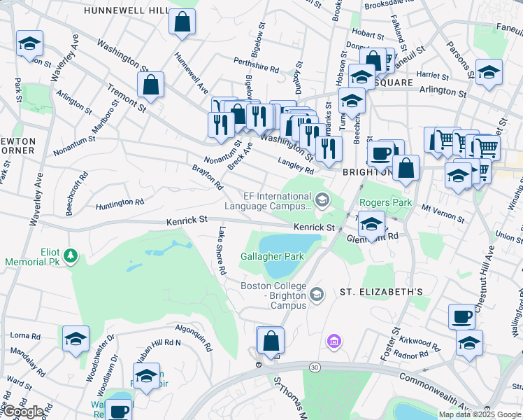 map of restaurants, bars, coffee shops, grocery stores, and more near Larch Street in Boston