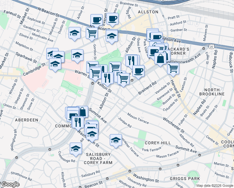 map of restaurants, bars, coffee shops, grocery stores, and more near in 