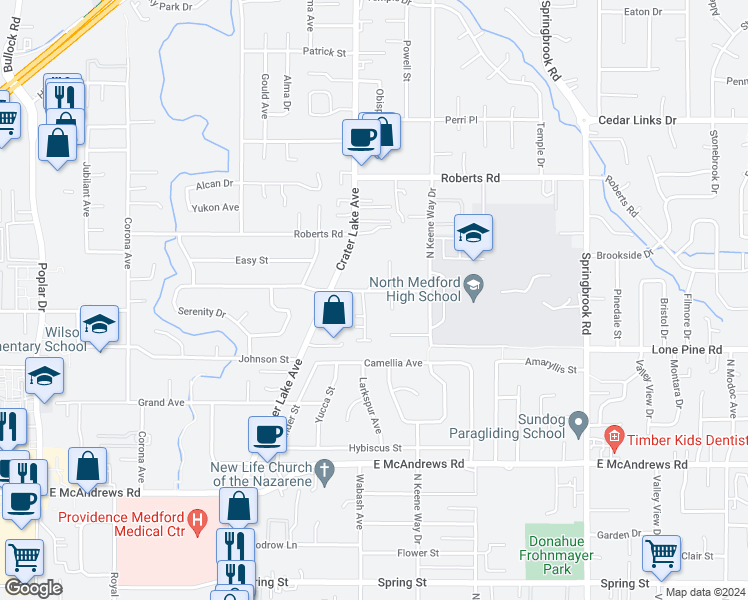 map of restaurants, bars, coffee shops, grocery stores, and more near 1857 Inner Circle in Medford