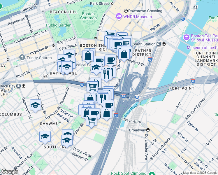 map of restaurants, bars, coffee shops, grocery stores, and more near 300 Harrison Avenue in Boston