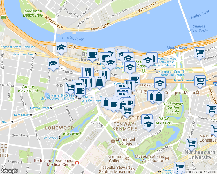 map of restaurants, bars, coffee shops, grocery stores, and more near 9 Miner Street in Boston