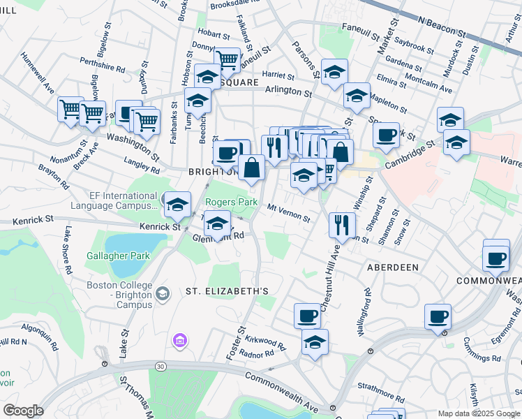 map of restaurants, bars, coffee shops, grocery stores, and more near 19 Michael Road in Boston