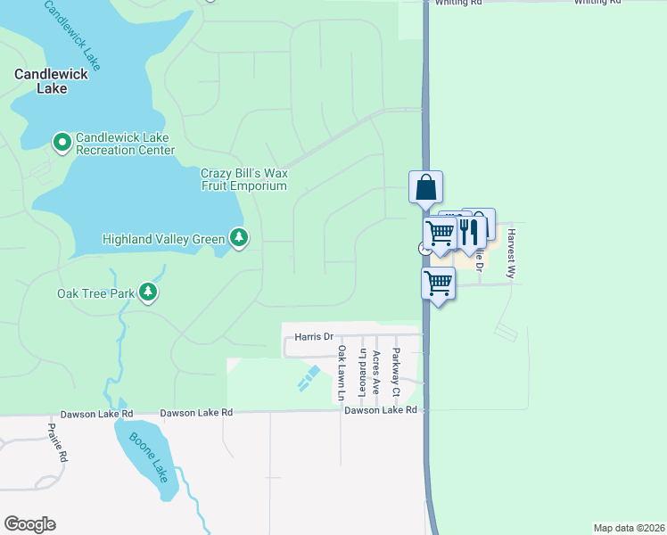map of restaurants, bars, coffee shops, grocery stores, and more near 136 Liverpool Drive Southeast in Poplar Grove