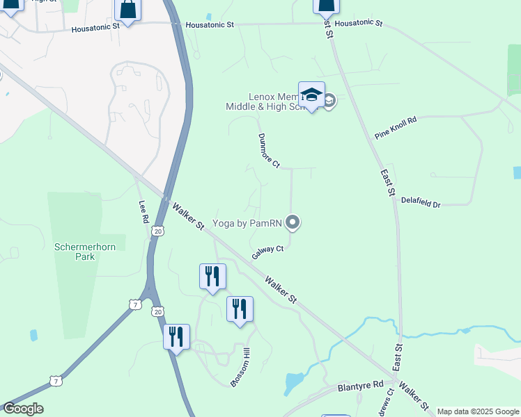 map of restaurants, bars, coffee shops, grocery stores, and more near 56 Clifden Court in Lenox