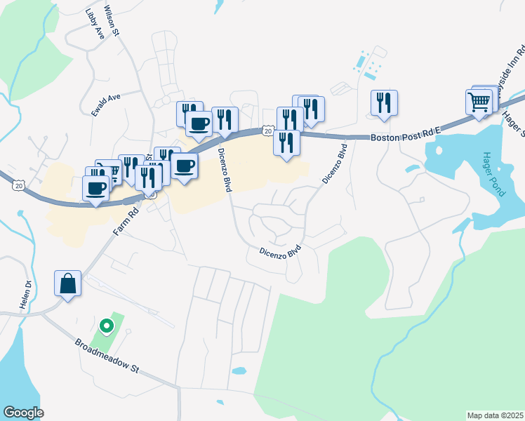 map of restaurants, bars, coffee shops, grocery stores, and more near 24 Arcadia Circle in Marlborough