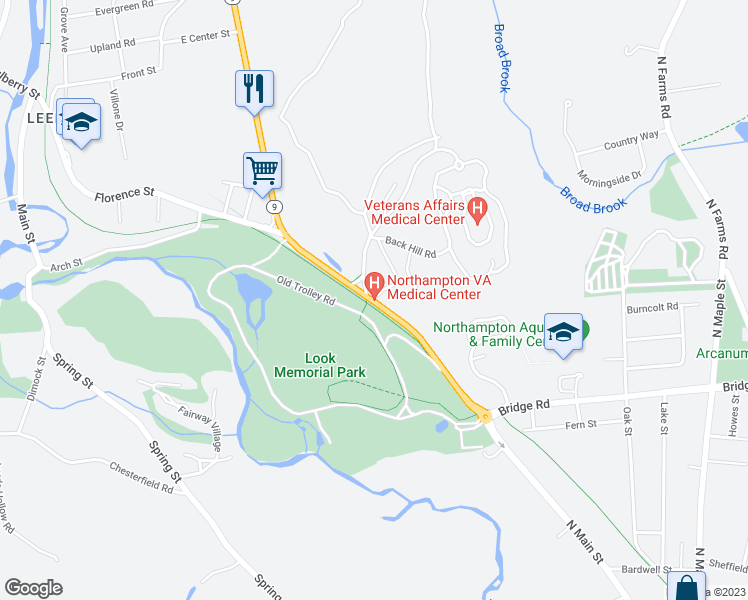 map of restaurants, bars, coffee shops, grocery stores, and more near 421 North Main Street in Northampton