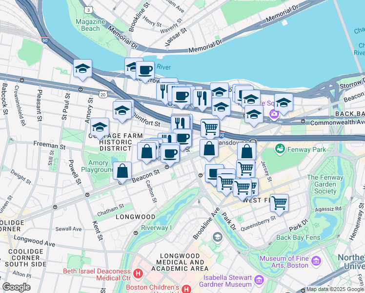 map of restaurants, bars, coffee shops, grocery stores, and more near 514 Park Drive in Boston