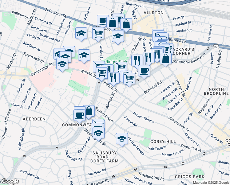 map of restaurants, bars, coffee shops, grocery stores, and more near in 