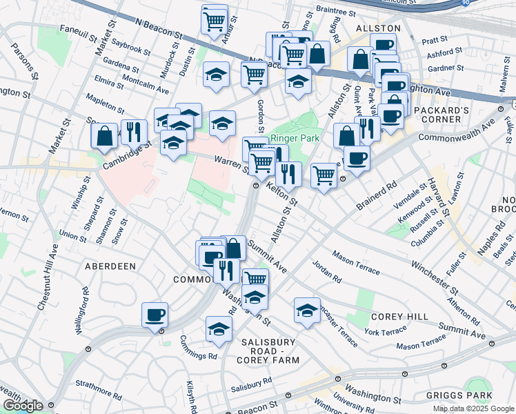 map of restaurants, bars, coffee shops, grocery stores, and more near in Boston