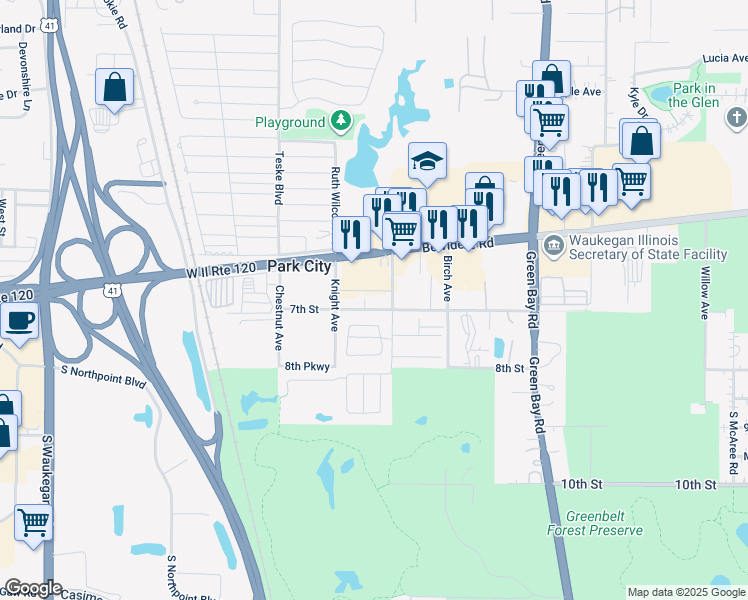 map of restaurants, bars, coffee shops, grocery stores, and more near 3211 Belvidere Road in Park City