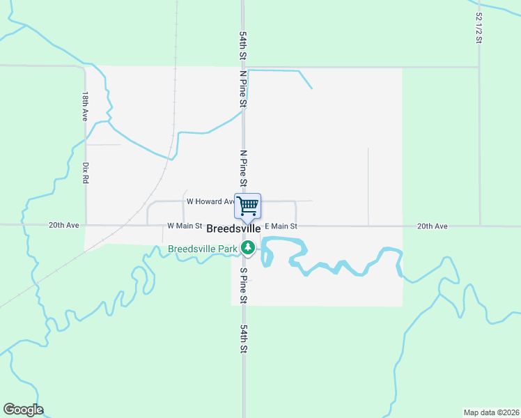 map of restaurants, bars, coffee shops, grocery stores, and more near 90 North Pine Street in Breedsville