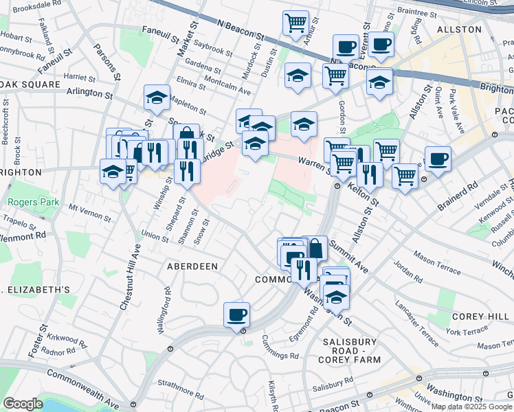 map of restaurants, bars, coffee shops, grocery stores, and more near 29 Jette Court in Boston