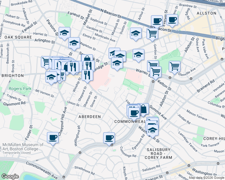 map of restaurants, bars, coffee shops, grocery stores, and more near 181 Washington Street in Boston