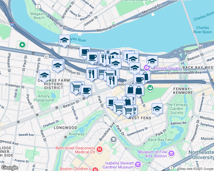 map of restaurants, bars, coffee shops, grocery stores, and more near 46 Mountfort Street in Boston