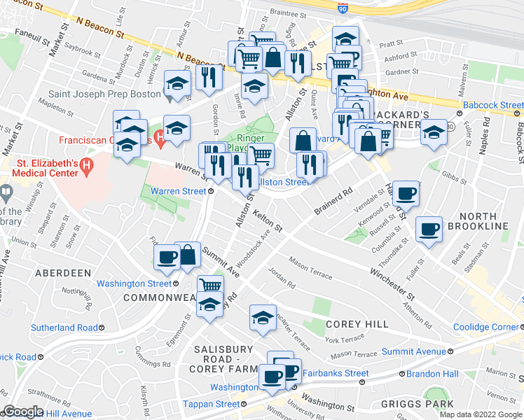 map of restaurants, bars, coffee shops, grocery stores, and more near in 