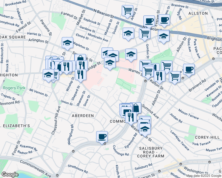 map of restaurants, bars, coffee shops, grocery stores, and more near 29 Jette Court in Boston