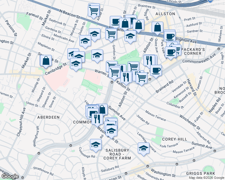 map of restaurants, bars, coffee shops, grocery stores, and more near in Boston
