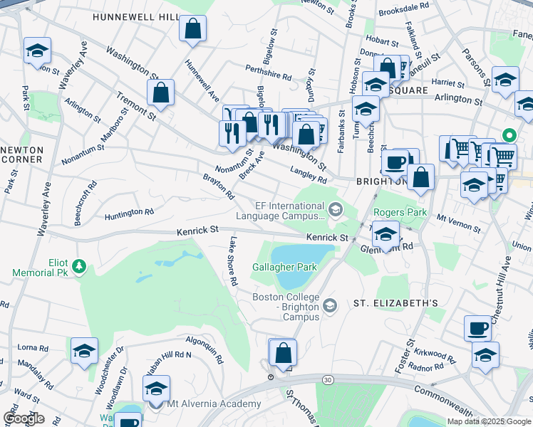 map of restaurants, bars, coffee shops, grocery stores, and more near 48 South Crescent Circuit in Boston