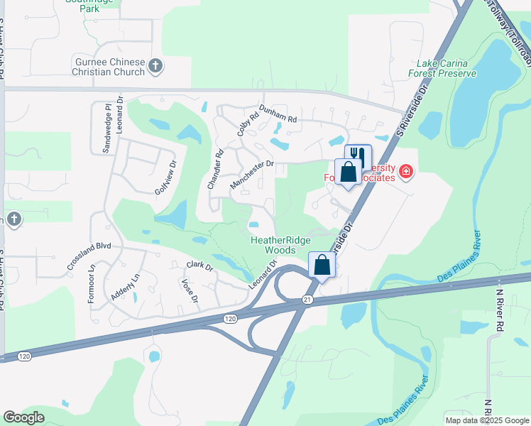 map of restaurants, bars, coffee shops, grocery stores, and more near 5864 Manchester Drive in Gurnee