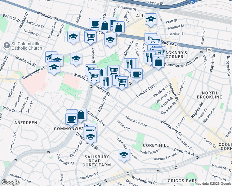 map of restaurants, bars, coffee shops, grocery stores, and more near in 