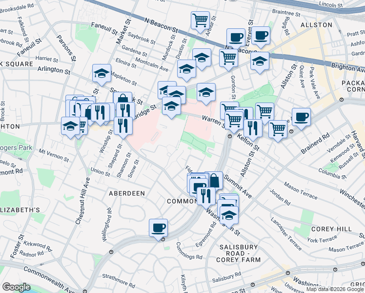 map of restaurants, bars, coffee shops, grocery stores, and more near 29 Jette Court in Boston