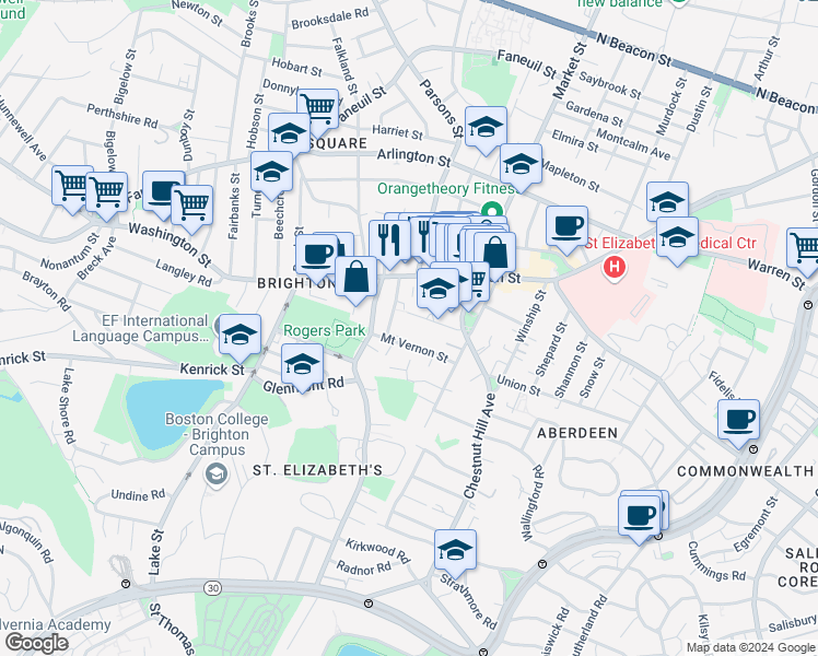 map of restaurants, bars, coffee shops, grocery stores, and more near 37 Dighton Street in Boston