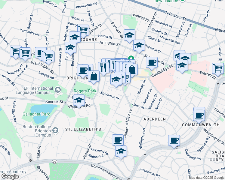 map of restaurants, bars, coffee shops, grocery stores, and more near 54 Dighton Street in Boston