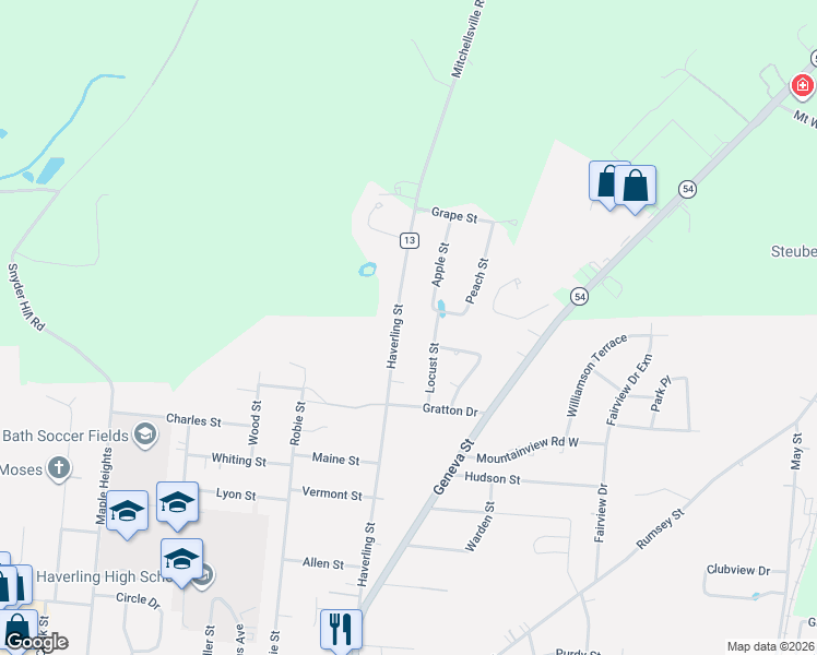 map of restaurants, bars, coffee shops, grocery stores, and more near 7162 County Road 13 in Bath
