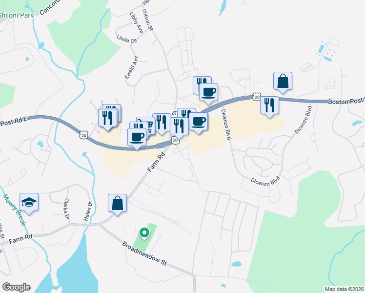 map of restaurants, bars, coffee shops, grocery stores, and more near 12 Mustang Avenue in Marlborough