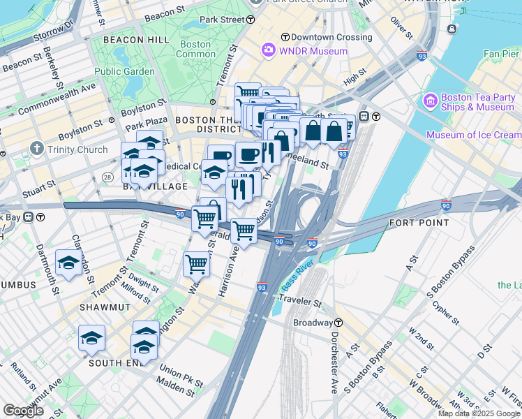 map of restaurants, bars, coffee shops, grocery stores, and more near 88 Hudson Street in Boston