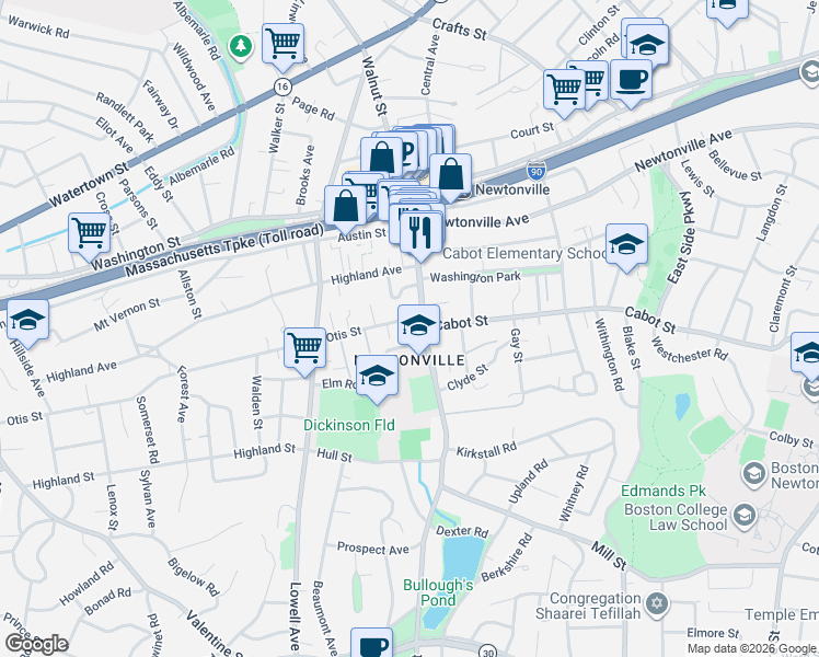 map of restaurants, bars, coffee shops, grocery stores, and more near in Newton