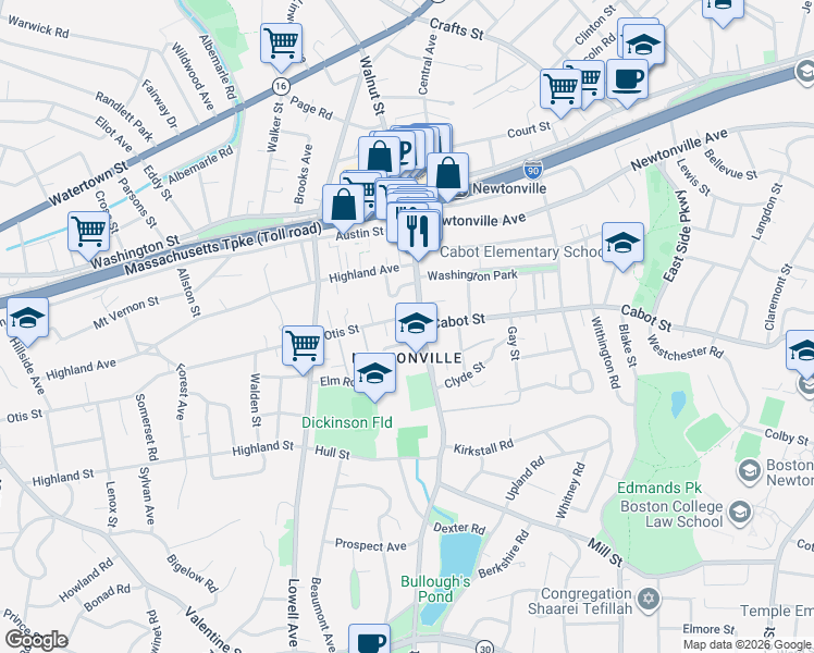 map of restaurants, bars, coffee shops, grocery stores, and more near in Newton