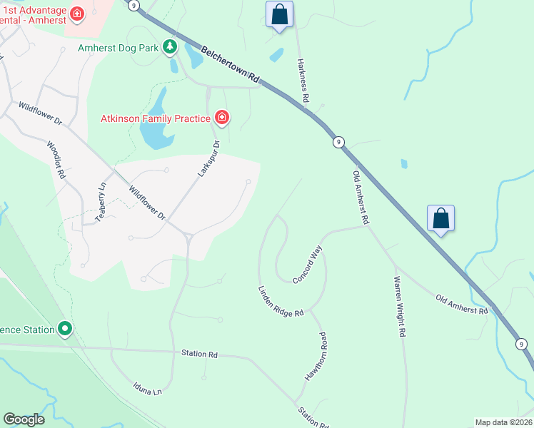 map of restaurants, bars, coffee shops, grocery stores, and more near 27 Trillium Way in Amherst