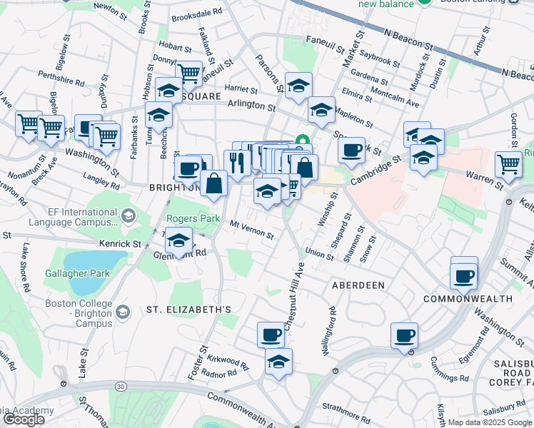 map of restaurants, bars, coffee shops, grocery stores, and more near 54 Dighton Street in Boston