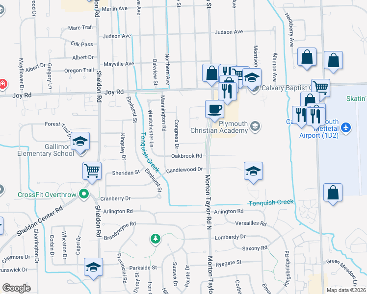 map of restaurants, bars, coffee shops, grocery stores, and more near 8420 Congress Drive in Canton
