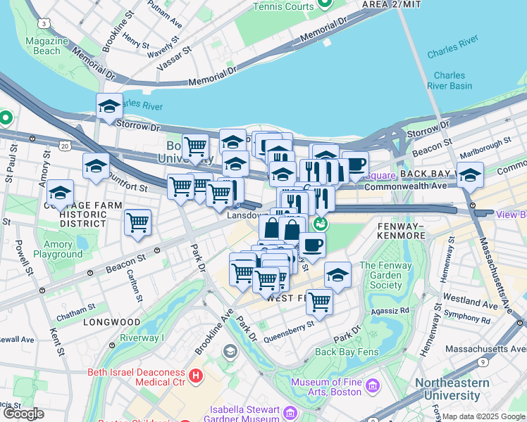 map of restaurants, bars, coffee shops, grocery stores, and more near in Boston