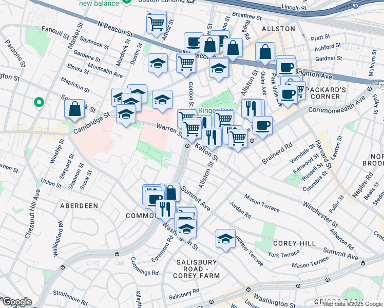 map of restaurants, bars, coffee shops, grocery stores, and more near in Boston