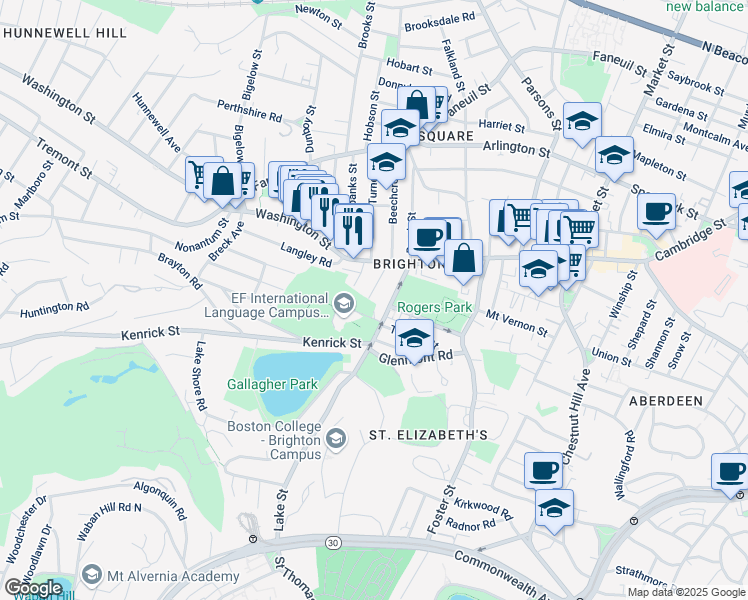 map of restaurants, bars, coffee shops, grocery stores, and more near 226 Lake Street in Boston