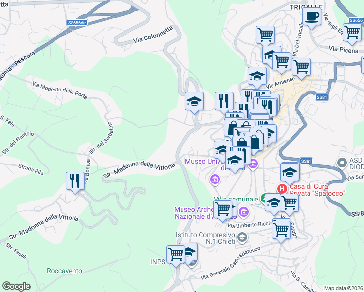 map of restaurants, bars, coffee shops, grocery stores, and more near 29 Viale Maiella in Chieti