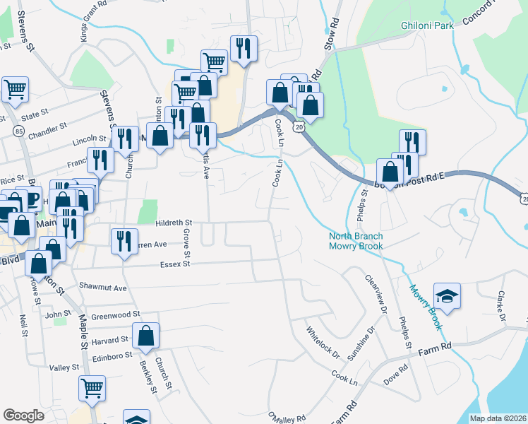 map of restaurants, bars, coffee shops, grocery stores, and more near 15 Kane Drive in Marlborough