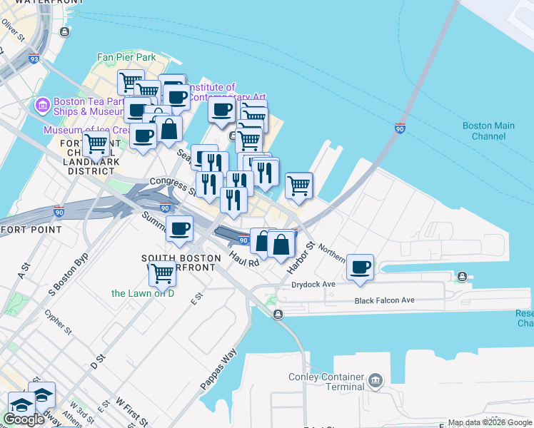 map of restaurants, bars, coffee shops, grocery stores, and more near 1 Park Lane in Boston