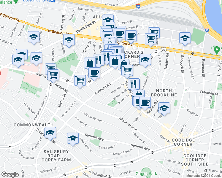 map of restaurants, bars, coffee shops, grocery stores, and more near in 