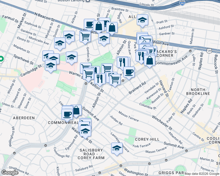 map of restaurants, bars, coffee shops, grocery stores, and more near in 