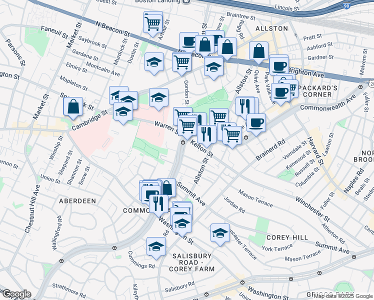 map of restaurants, bars, coffee shops, grocery stores, and more near in Boston