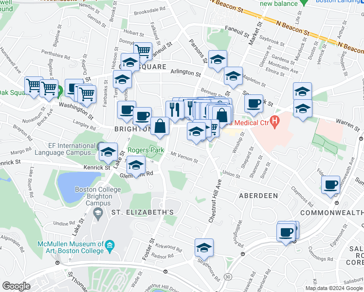 map of restaurants, bars, coffee shops, grocery stores, and more near 37 Dighton Street in Boston