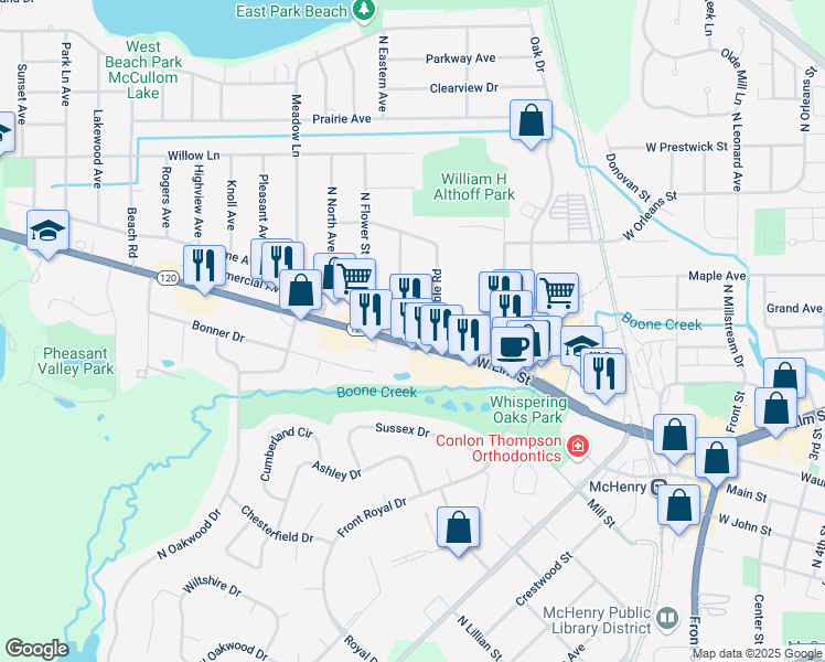 map of restaurants, bars, coffee shops, grocery stores, and more near 4502 West Elm Street in McHenry